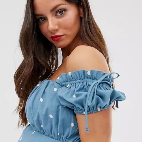 ASOS DESIGN off shoulder mini sundress with ruched bust in spot print - Picture 4 of 10
